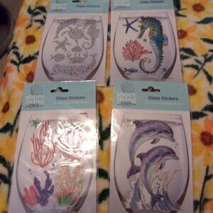 Lot of 4 Glass Stickers Beach/ocean themed New